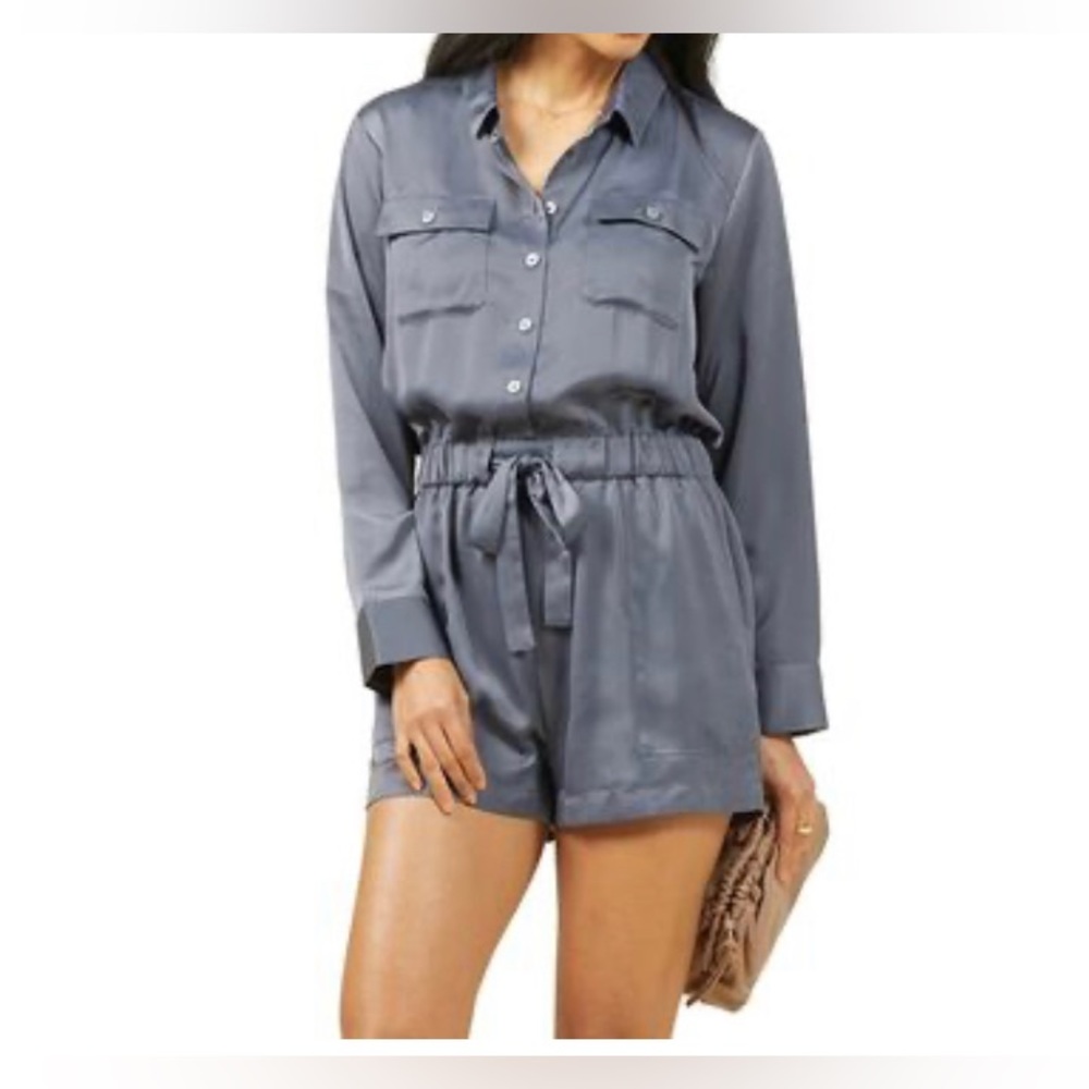 Outerknown Benson Long Sleeve Satin Jumpsuit -NWT Size S Color Galaxy Blue/Grey